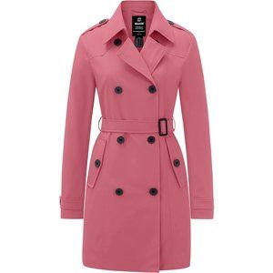 Women's Waterproof Trench Coat Classic Lapel Outerwear Coat with Belt-Pink